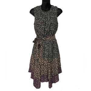 Rebecca Taylor Louisa Floral Handkerchief Hem Sleeveless Silk Dress